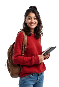 A female Indian student on a transparent background
