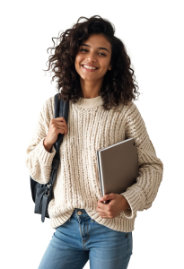 A female Indian student on a transparent background