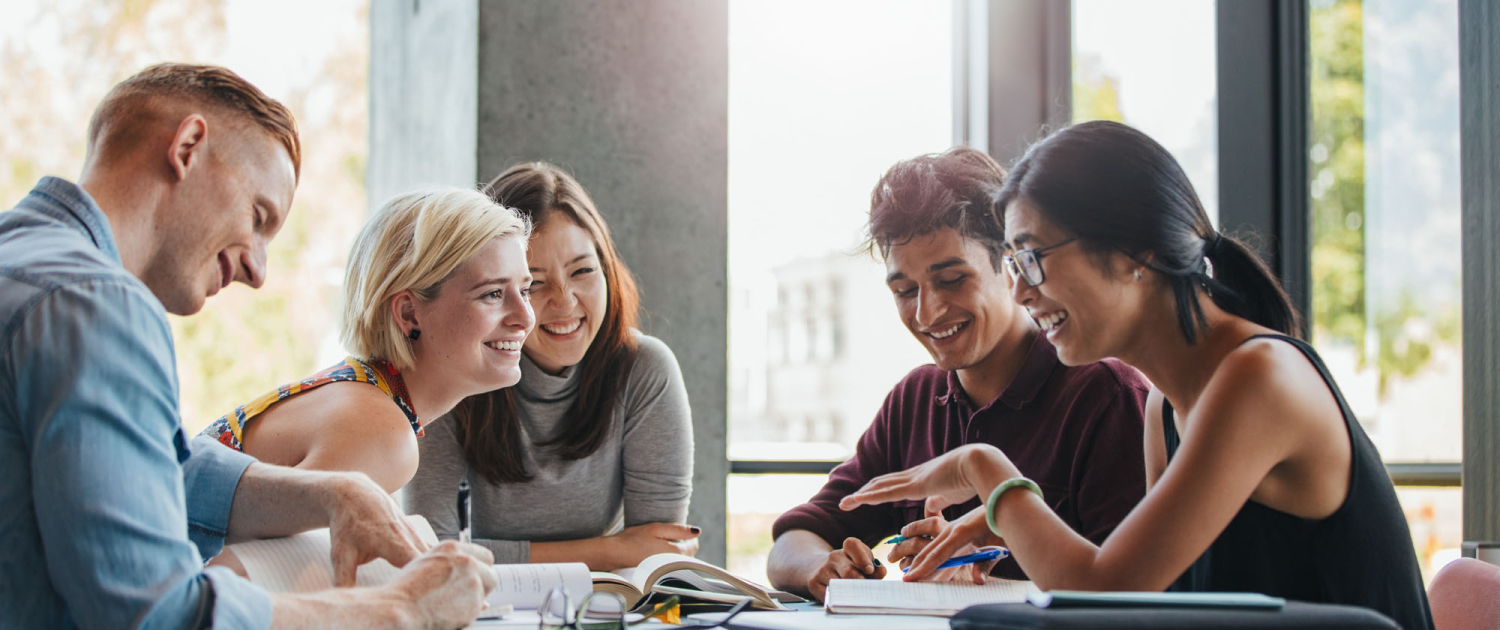 Students studying in college library